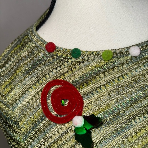 Vintage Green Holiday Sweater with Festive Accents ugly tree Christmas - Picture 5 of 10